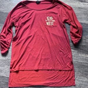 Rue21 Burgundy Long Sleeve Tee with 'Go West' Pocket